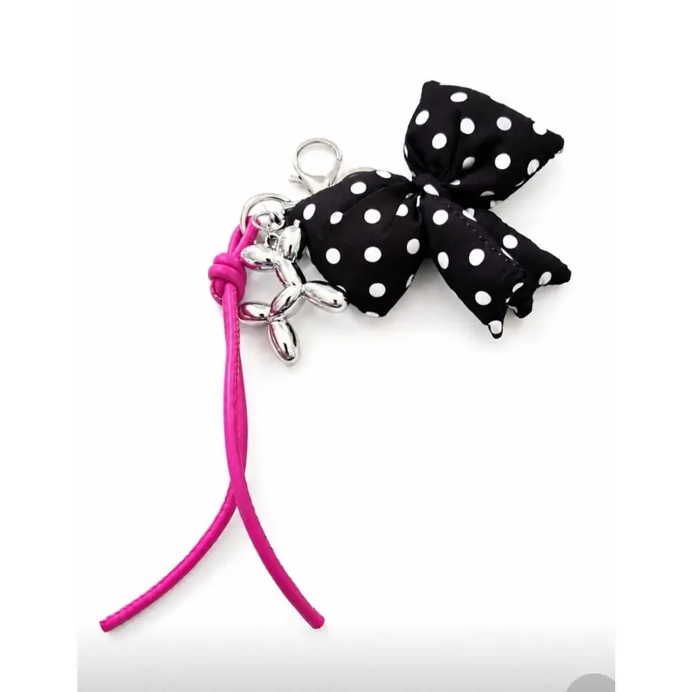 Bundle Bag Charm Polka Dot Bow Silver Balloon Charm and Pink Tassle